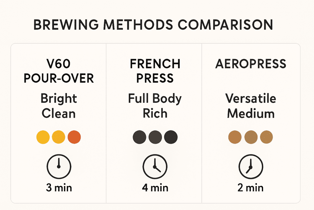 Brewing device flavor profiles and characteristics comparison