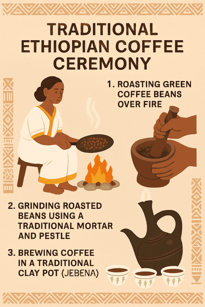 The three stages of the traditional Ethiopian coffee ceremony