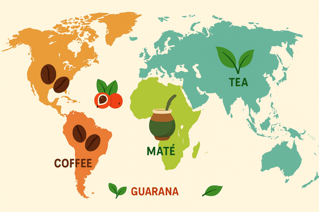 Global map of caffeine plant origins