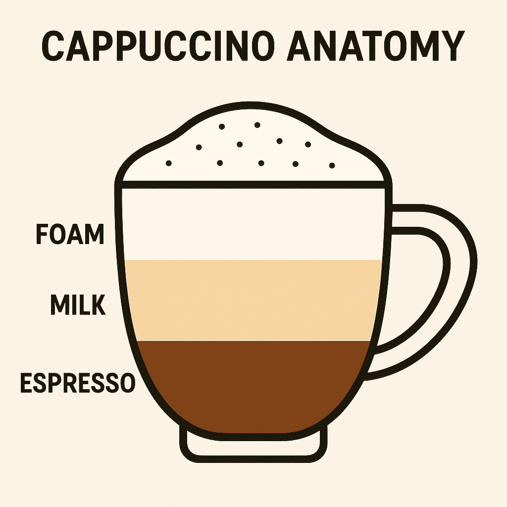 Visual breakdown of cappuccino's three equal layers