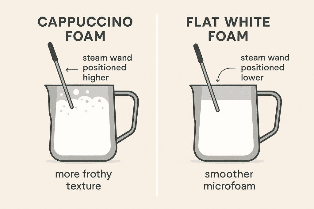 Visual guide to different milk steaming techniques for each drink