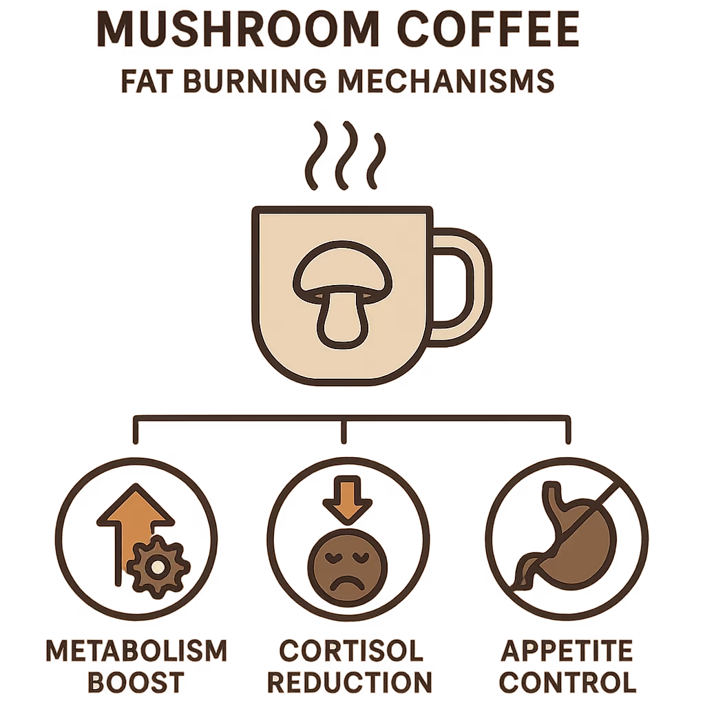 Mushroom Coffee Fat Burning Mechanisms Infographic