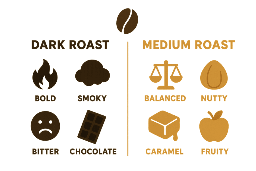 Flavor profile differences for dark and medium roasts