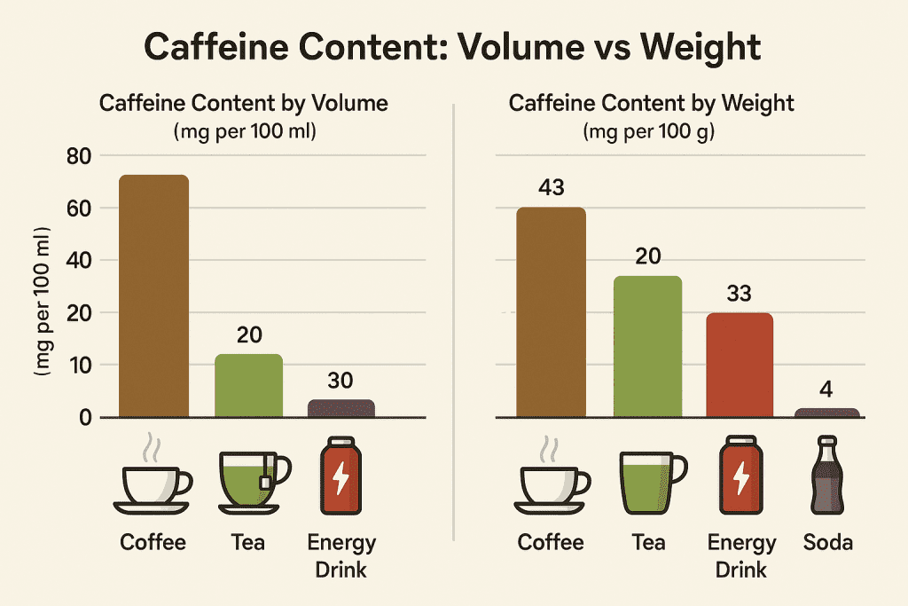 Caffeine content comparison by volume and by weight measurement