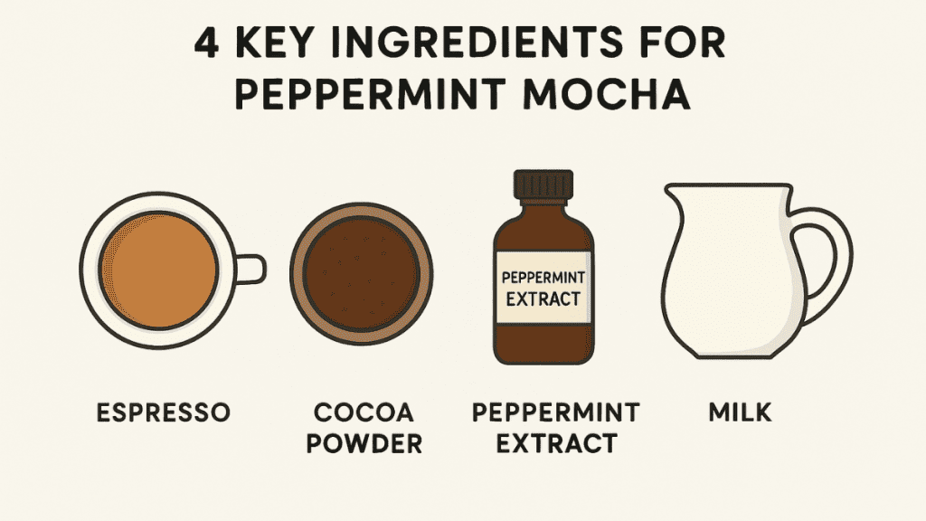 Essential ingredients for making peppermint mocha at home