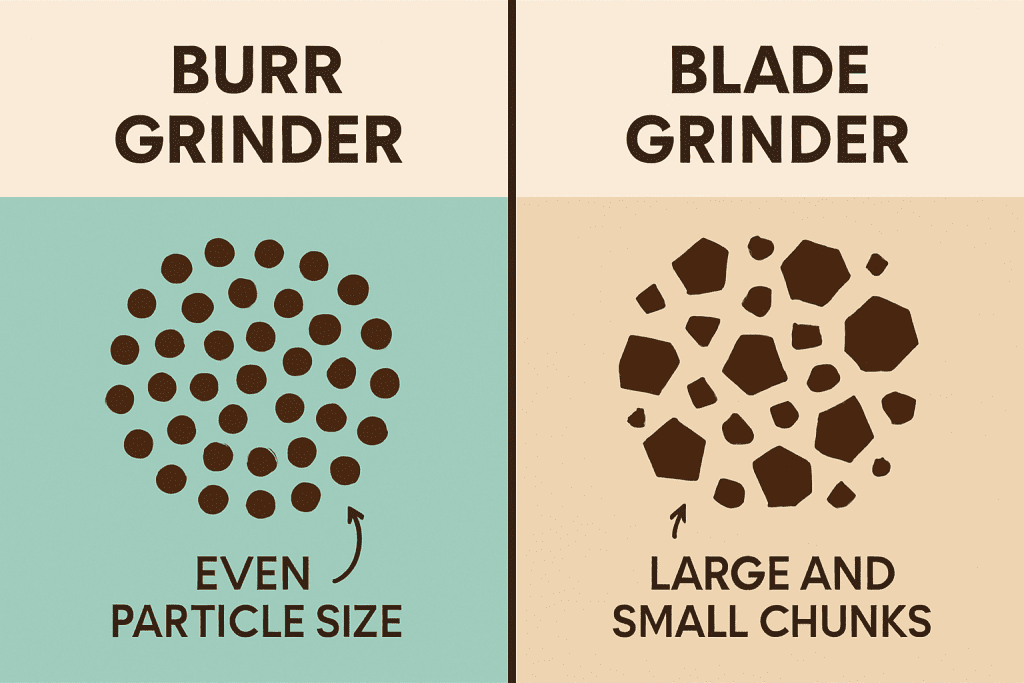 Burr grinder vs blade grinder comparison showing grind consistency differences
