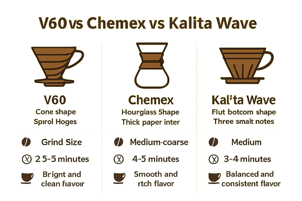 Comparing different pour over coffee drippers