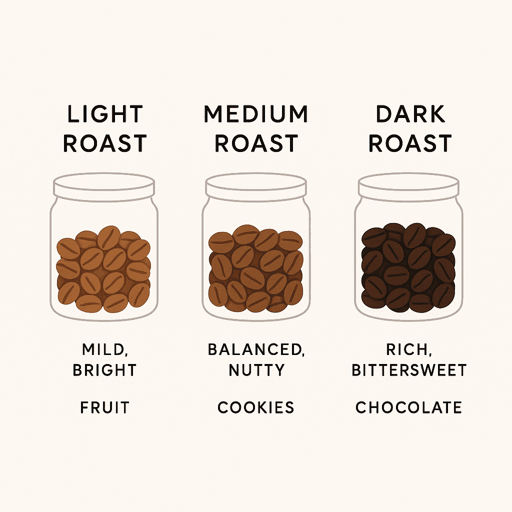 Coffee Roast Types: Light, Medium, Dark—Flavor Profiles and Best Treat Pairings
